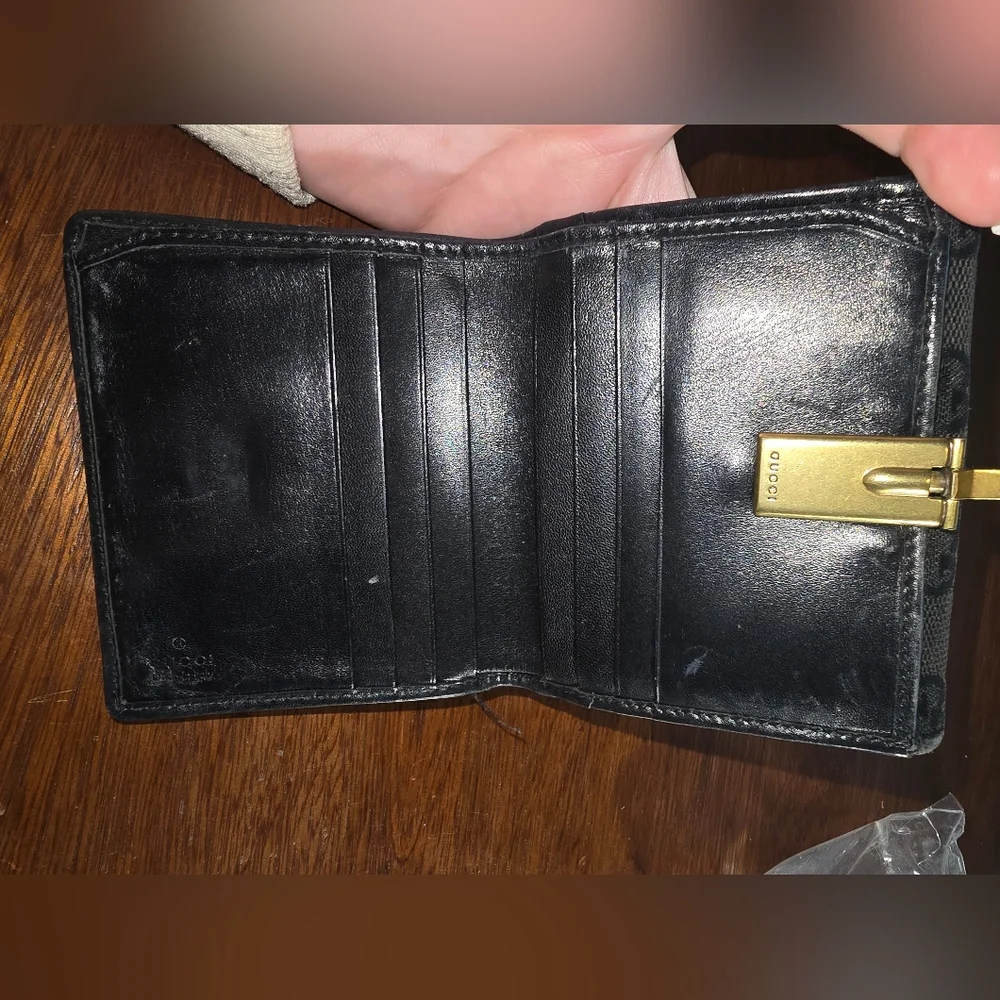 Gucci Black Canvas Wallet with Wooden Clasp And COA
